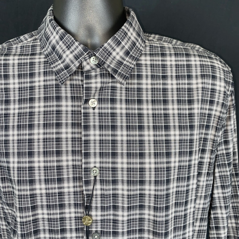 John Varvatos USA Men's Shirt Size M Black Plaid Light Cotton MSRP $119 NWT